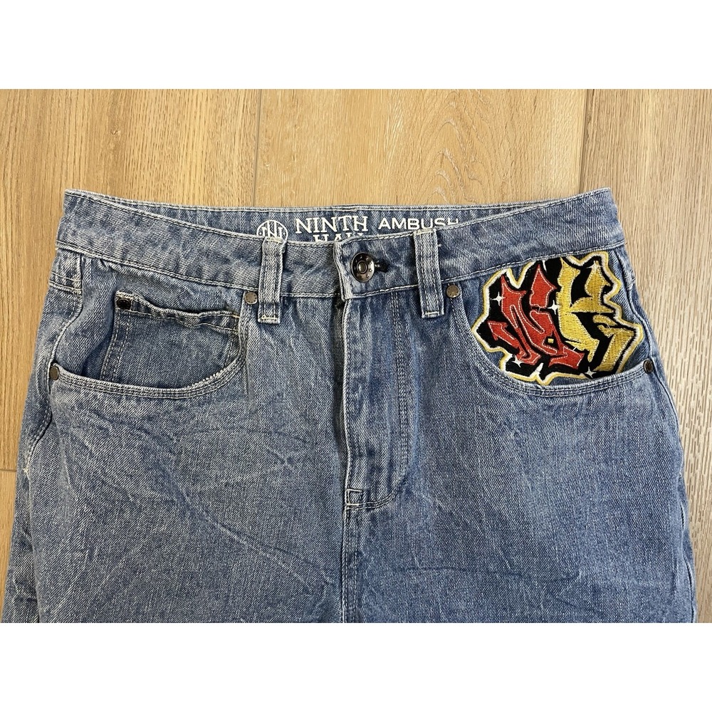 Ninth Hall Jeans Ambush Dragon Embroidered Y2K Skater Baggy Streetwear Graffiti - Picture 5 of 12